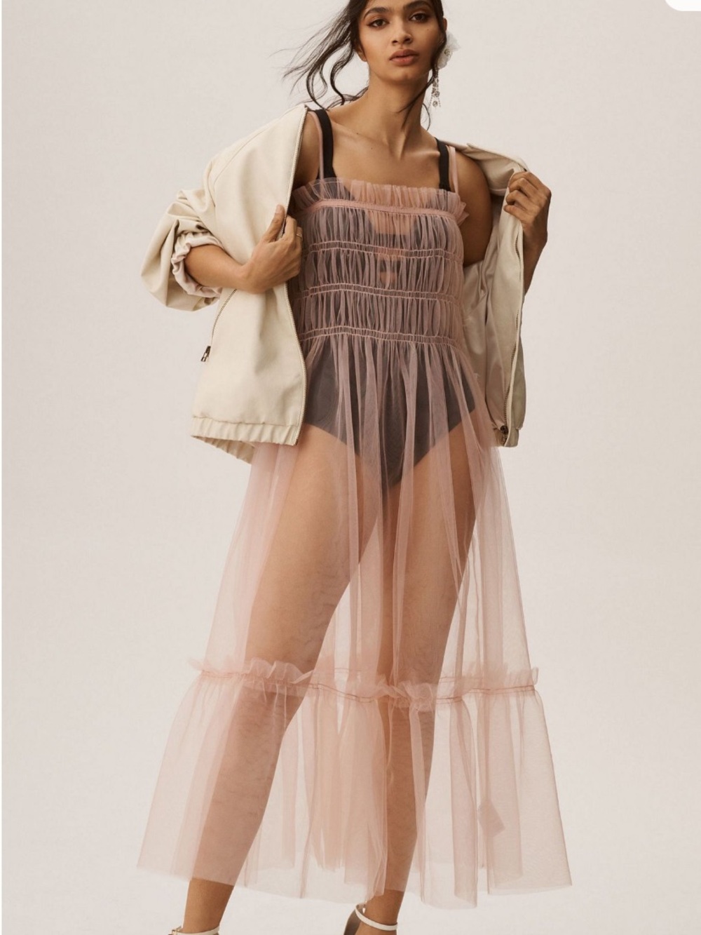 🆕 BY ANTHROPOLOGIE Sheer Smocked Tulle Slip Dress M